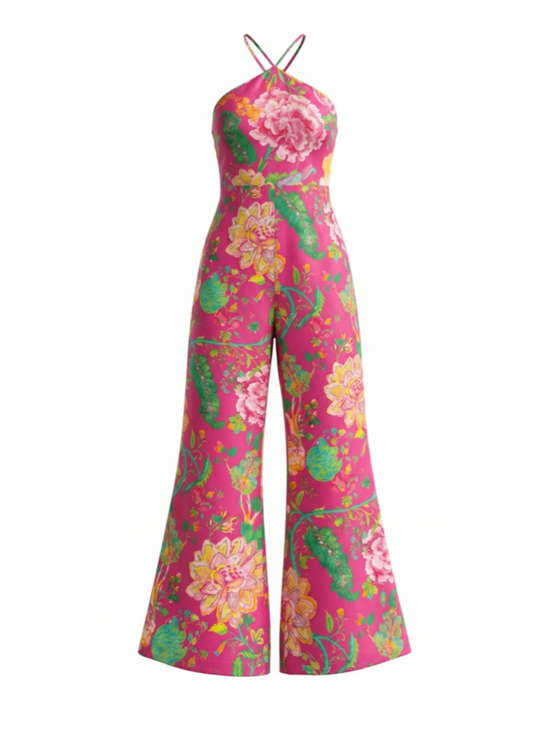 Rococo Sand Pants - Rococo Sand Chloe Floral Satin Wide Leg Jumpsuit Pink Multi Small NWT